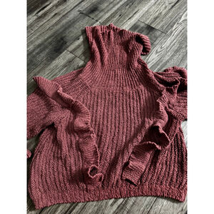 Express Size Small Taupewine Chunky Knit Sweater CowlNeck and/or Off Shoulder